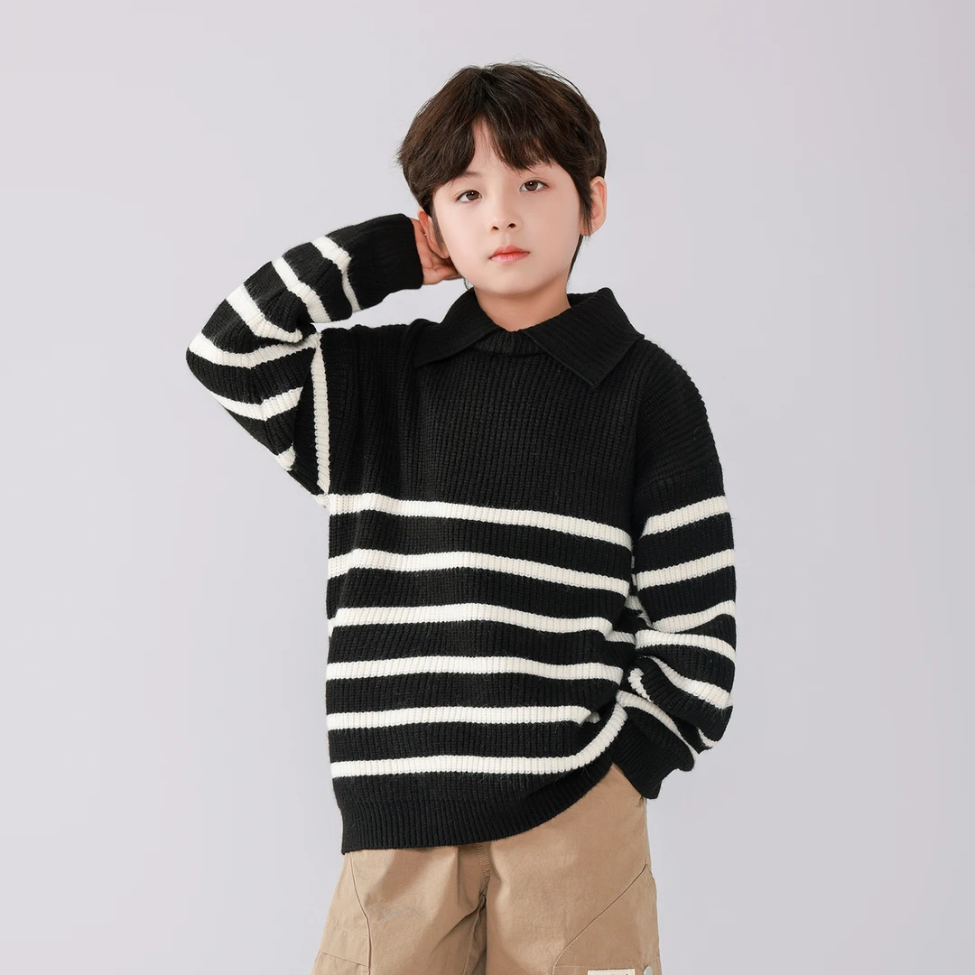 2【外贸清货】男童条纹加厚毛衣新款洋气时尚打底衫秋冬针织上衣