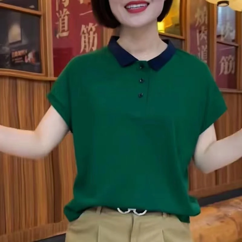 新款时尚休闲显瘦气质纯色翻领T恤   （小英）