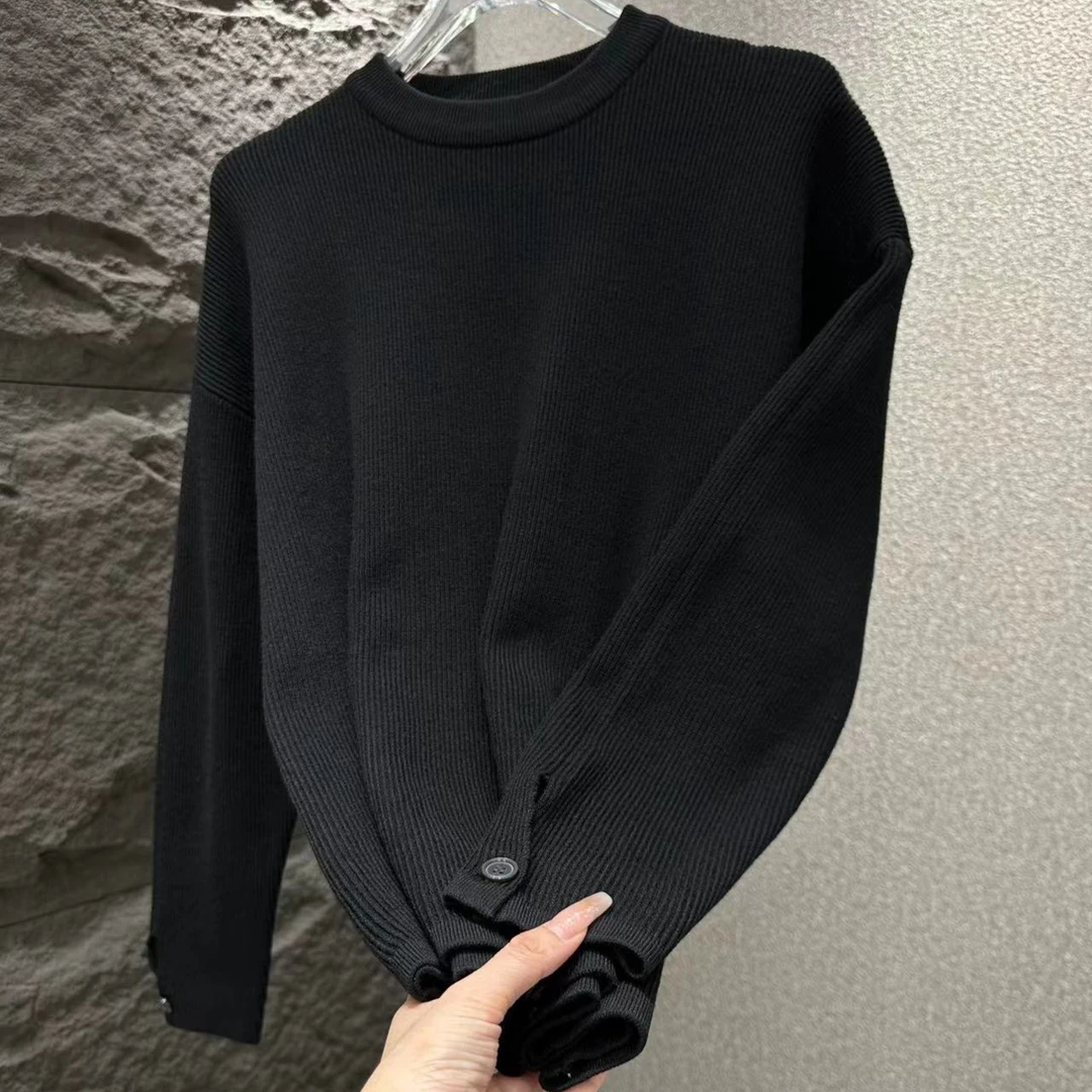 男士秋冬休闲宽松时尚潮流简约轻奢圆领纯色百搭针织衫66013