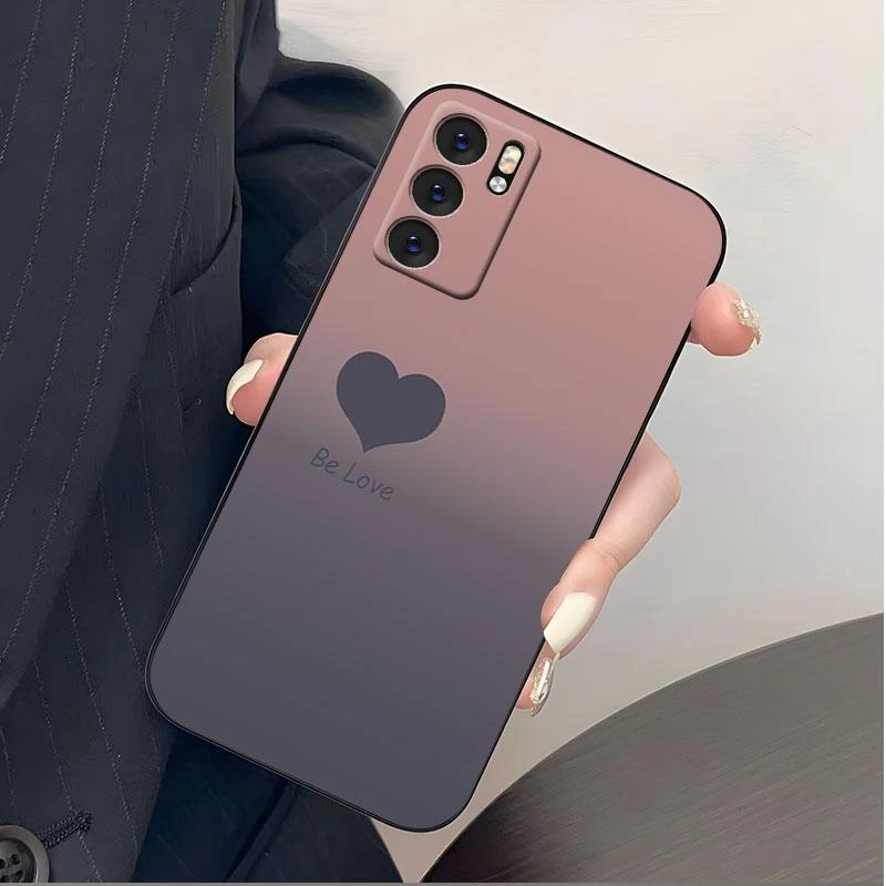 适用OPPOreno6手机壳oppoRENO6硅胶渐变撞色爱心女款防摔软壳时尚