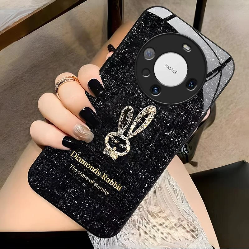适用华为mate60pro手机壳MATE60PRO玻璃钻石彩绘图案新女款时尚保