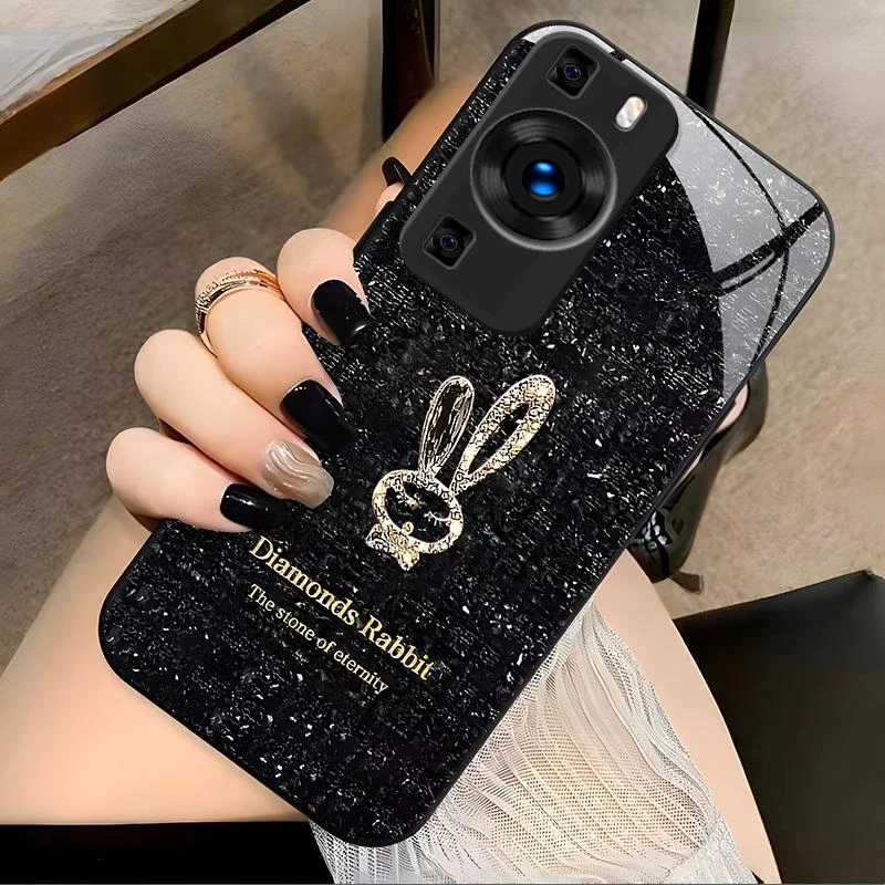 适用华为P60手机壳HUAWEIp60玻璃钻石彩绘图案新女款时尚保护套创