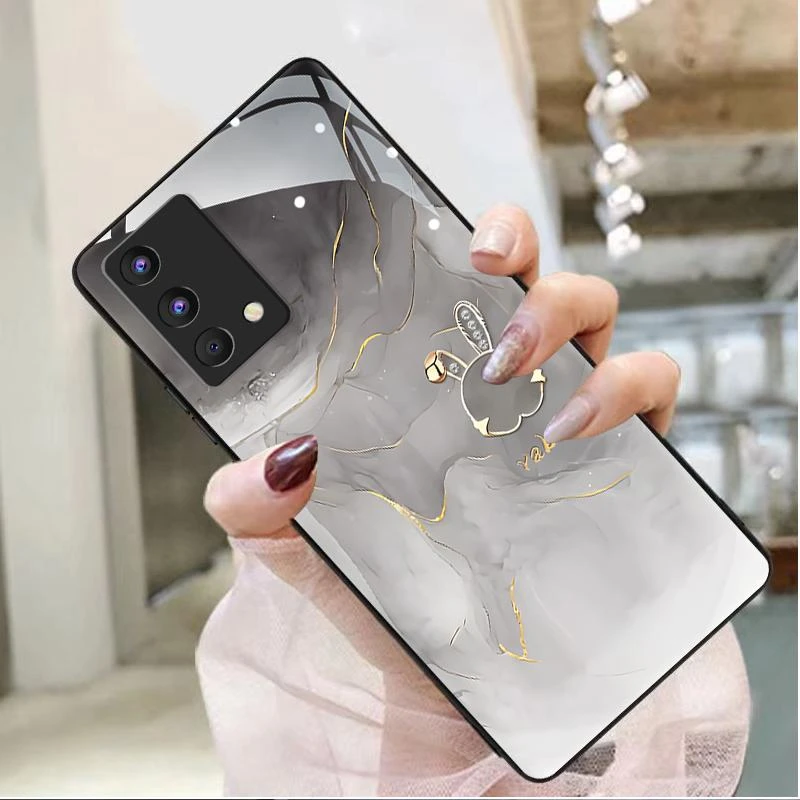 适用OPPOk9 5g手机壳K9 5G玻璃纹理水墨兔防摔女款格纹个性不褪色