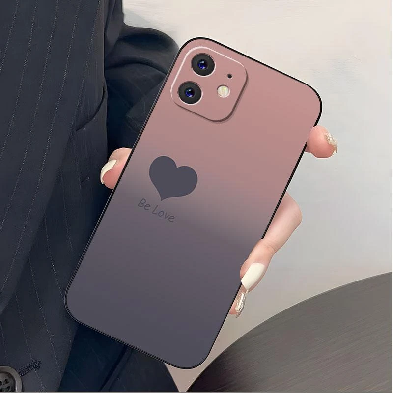 适用苹果11手机壳iphone11硅胶渐变撞色爱心女款防摔软壳时尚简约