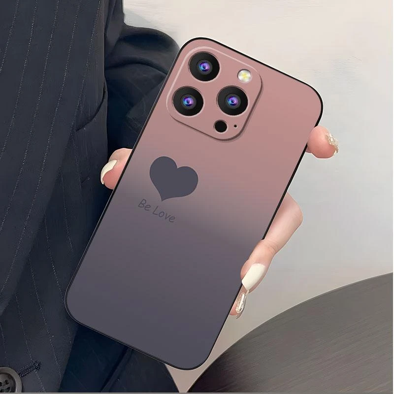 适用苹果14pro手机壳iphone14PRO硅胶渐变撞色爱心女款防摔软壳时