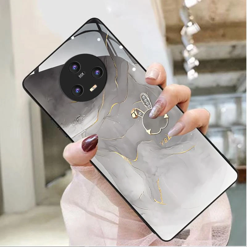 适用荣耀Magic5手机壳荣耀magic5Pro玻璃纹理水墨兔防摔女款格纹