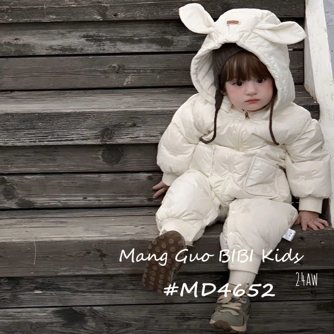 保暖冬季连帽加厚宝宝儿童婴儿纯色兔子毛巾绣白鸭绒羽绒服4652