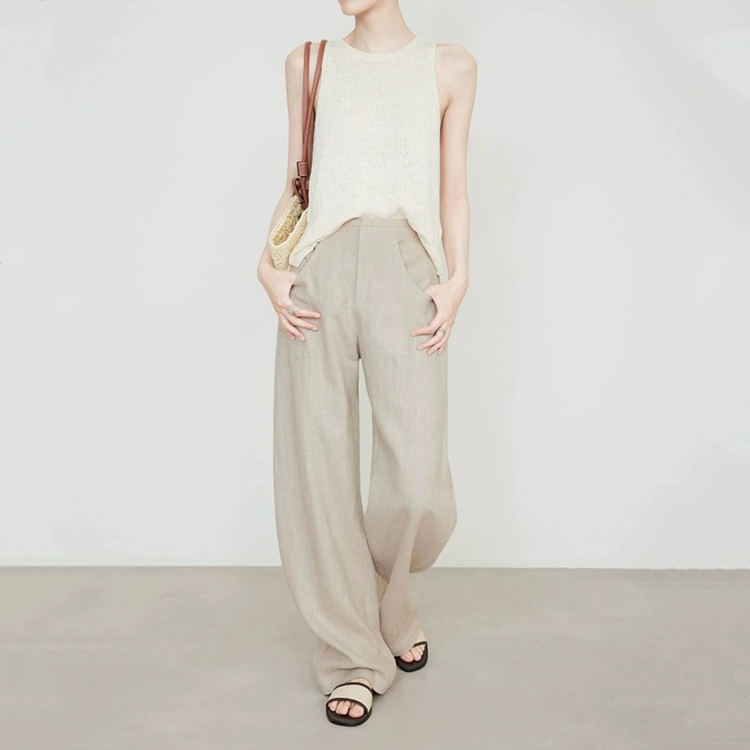 老钱风亚麻阔腿裤2025新款夏季宽松百搭时尚白色休闲裤显瘦香蕉裤