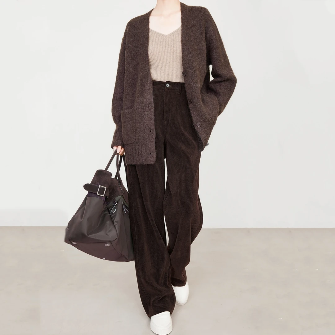 美拉德阔腿裤2024秋冬女新款灯芯绒休闲裤高腰显瘦拖地裤百搭神裤