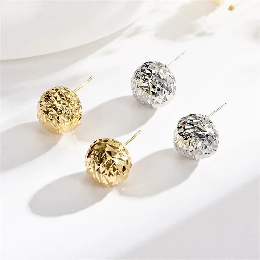 铜合金耳饰 波纹金属球S925银针耳钉气质轻奢小众简约经典素款ins