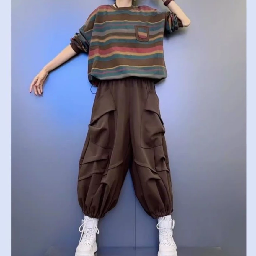 时尚秋款装女新款宽松洋气条纹卫衣哈伦裤女款上衣秋冬春秋