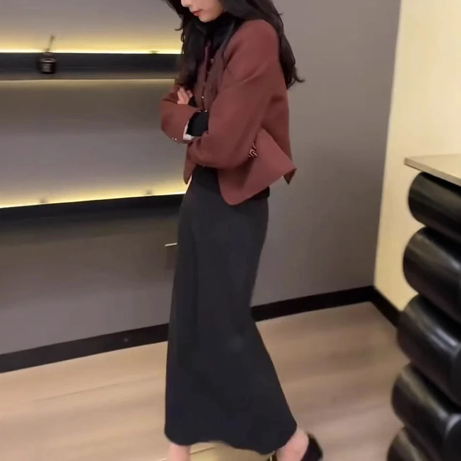 新款修身小个子外套开叉半身裙显瘦精品女装