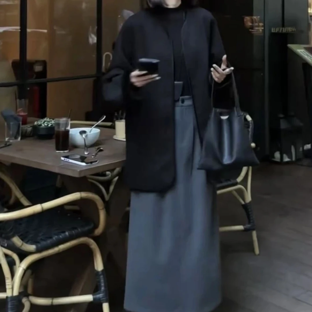 新款时尚潮流百搭外套搭半身裙女装宽松女款中长款秋冬MM冬季