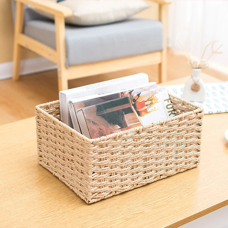 手工编织收纳筐草编筐收纳篮化妆品遥控器零食面膜收纳盒简约日式