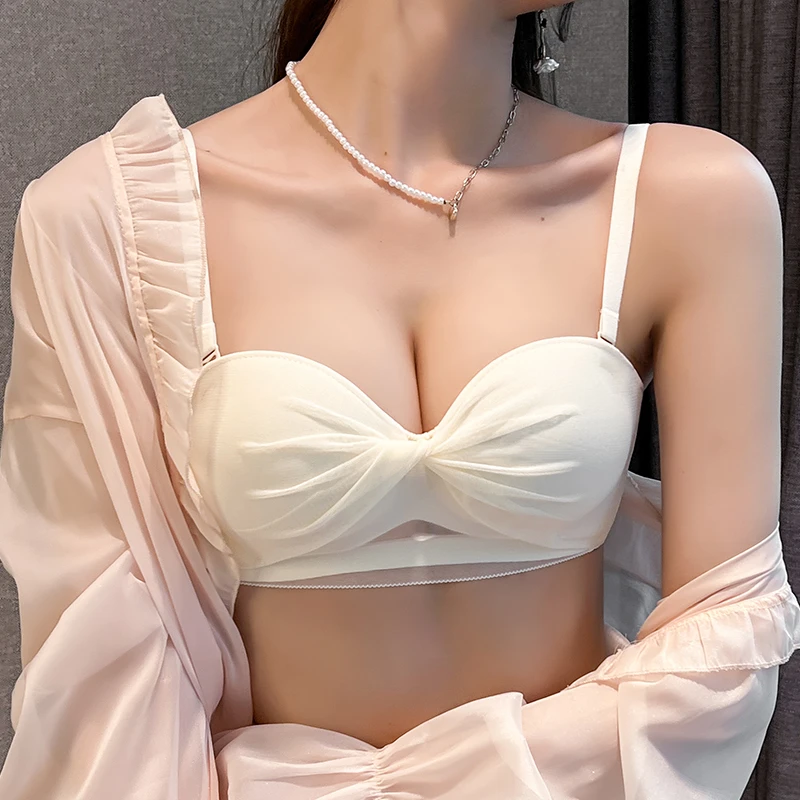 多情猫半杯内衣少女小胸聚拢显大防下垂无肩带防滑多情猫平胸文胸