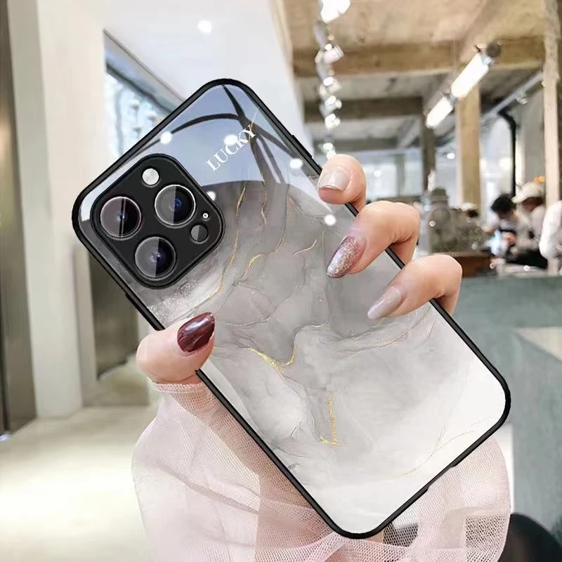 适用水墨苹果13手机壳iPhone15/14promax新款12网红情侣玻璃壳11