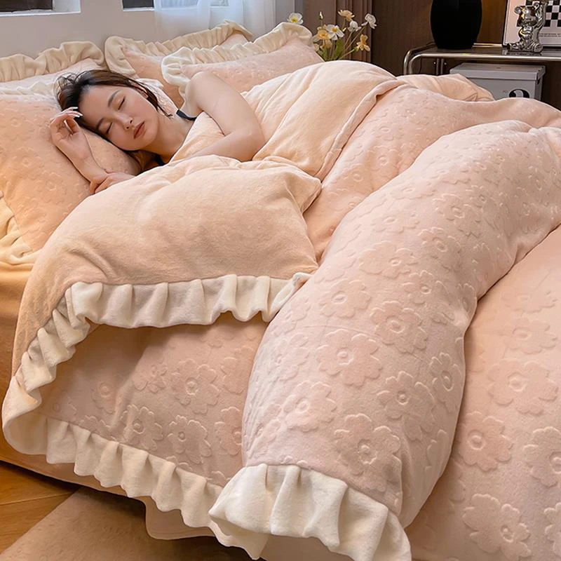 冬季双面加厚牛奶绒床上四件套法兰绒床单款珊瑚绒面加绒被套床品