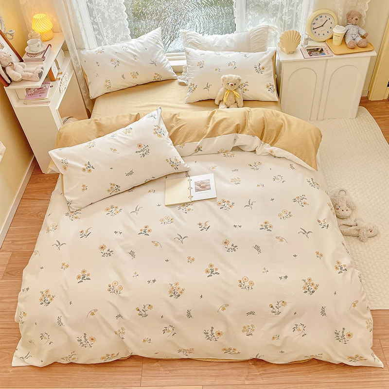 长绒棉新款全棉印花四件套成人学生宿舍单人床单款三件套床上用品