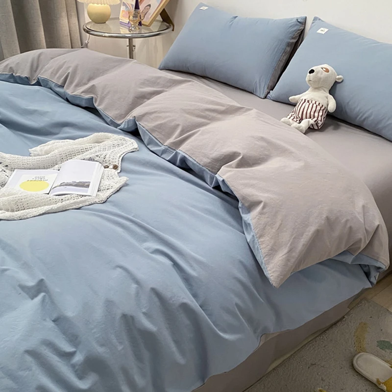 ins水洗棉纯棉床上四件套100全棉宿舍床品男生床单三件套纯色被套