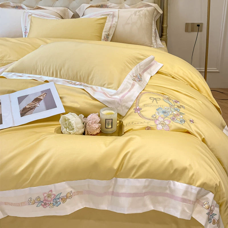 轻奢纯棉高级100支新疆长绒棉刺绣被套床品全棉床单床笠款四件套4