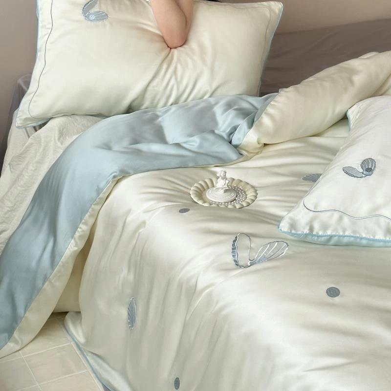 小清新刺绣夏季兰精天丝四件套莱赛尔床单被套冰丝凉感裸睡单双人