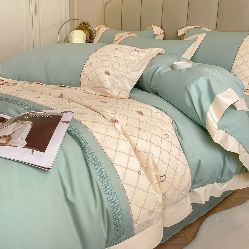 轻奢60支纯棉四件套全棉被套长绒棉100床单简约裸睡被罩床上用品4