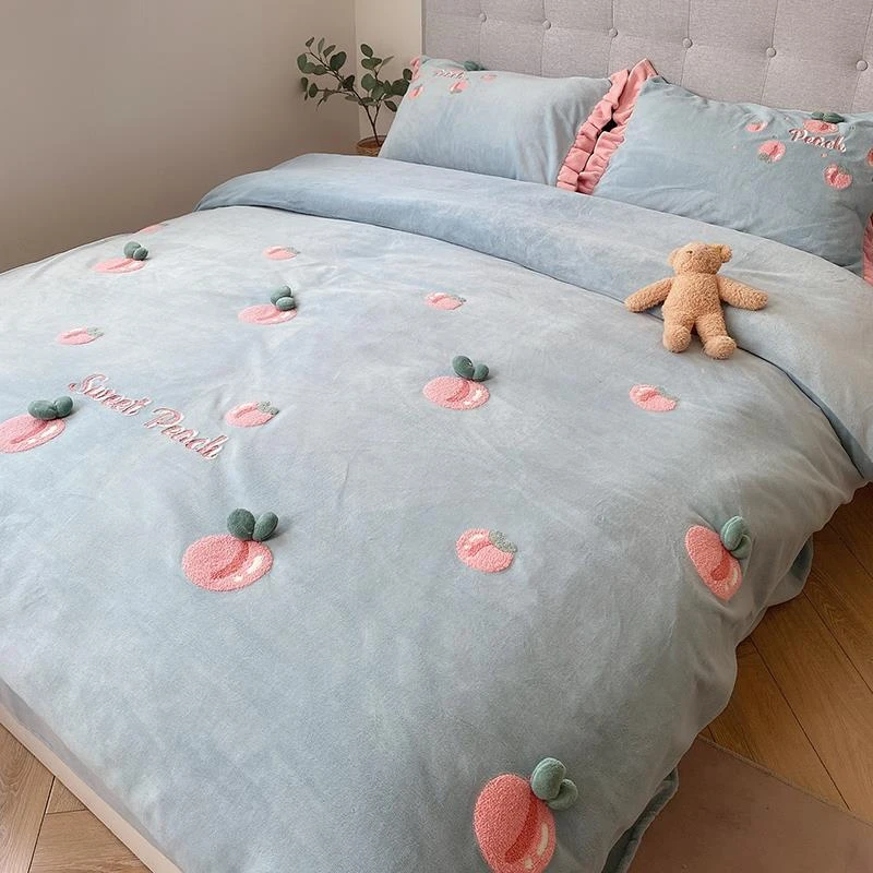 网红公主风牛奶绒四件套少女心ab面珊瑚绒毛绒冬季双面加绒高级感