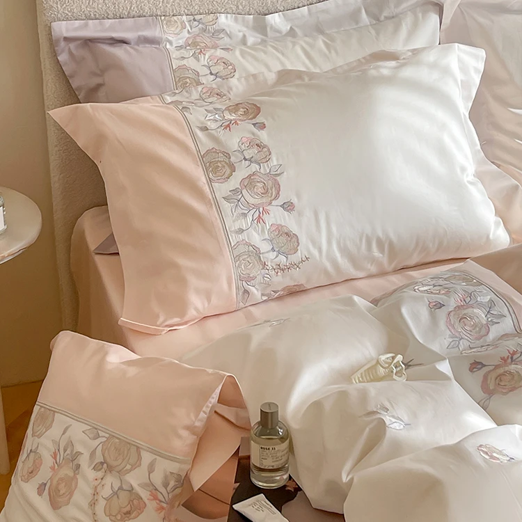 少女心120支长绒棉全棉纯棉刺绣四件套床单被套床上4件套四季通用