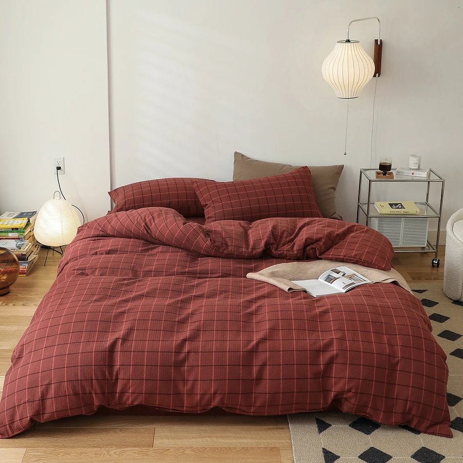 2022新款色织全棉法兰绒格子磨毛四件套秋冬保暖纯棉床单被套床笠