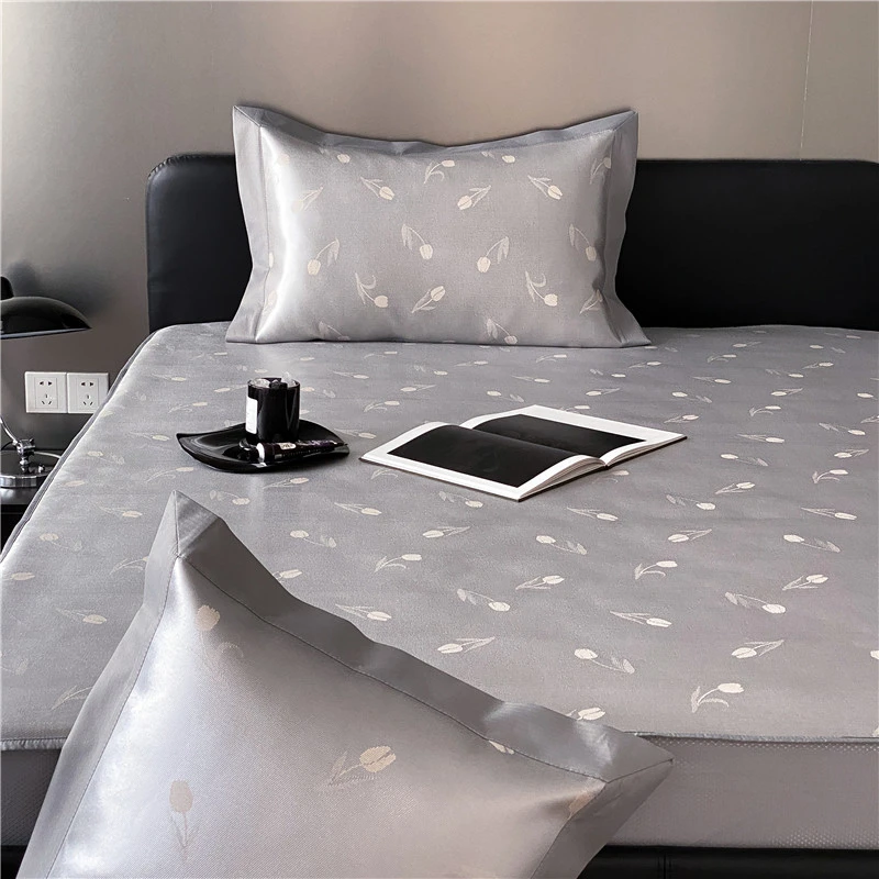 夏季抗菌900D冰丝席三件套田园风提花凉席高档可机洗可水洗软席子