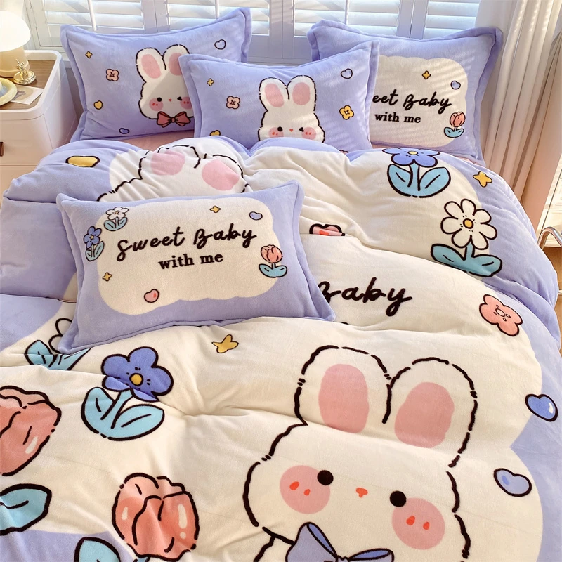 冬季双面加厚珊瑚牛奶绒床上四件套法兰绒面床品床单加绒被套床笠