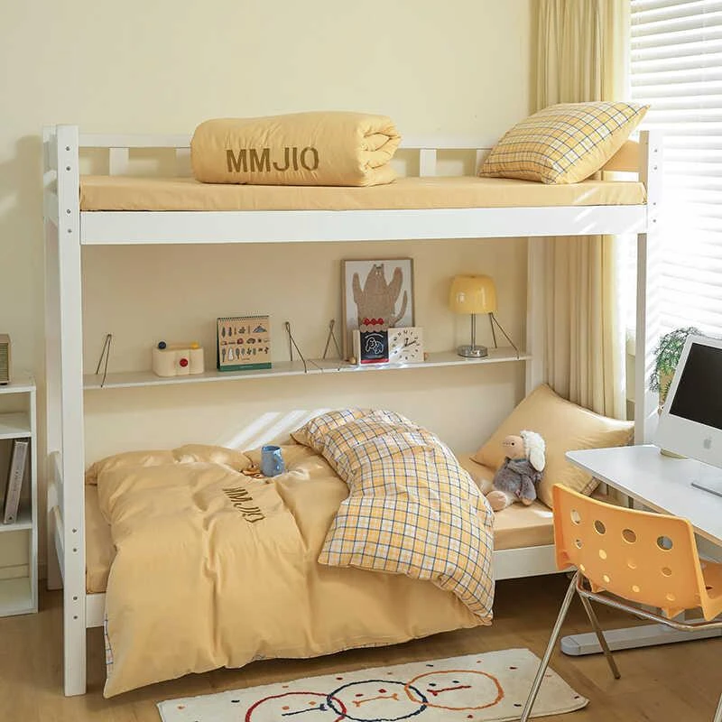 简约全棉水洗棉刺绣学生宿舍三件套床单款被套纯棉四件套床上用品