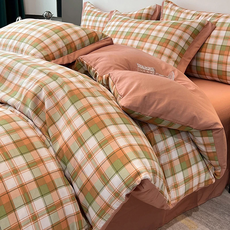 夏季A类简约水洗麻床上四件套网红床品空调被套床单人被罩床垫4