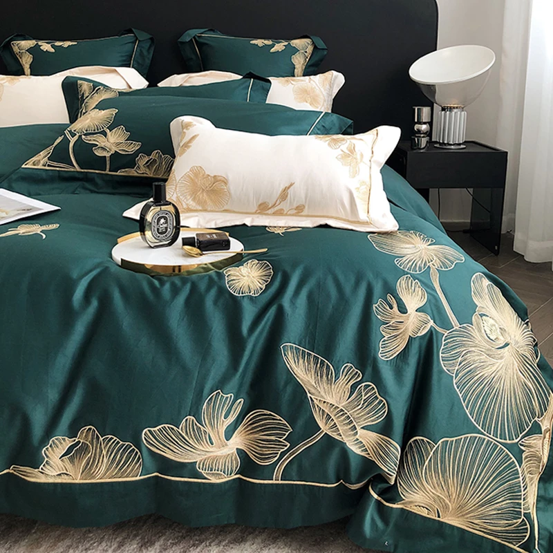 轻奢120支纯棉精致贡缎全棉四件套高级感刺绣床单被套1.8床上用品