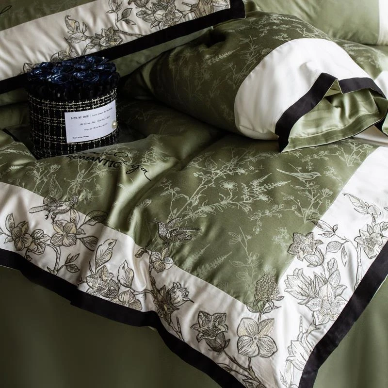 轻奢法式天丝提花刺绣四件套夏季冰丝凉感床上用品单双人床单被套