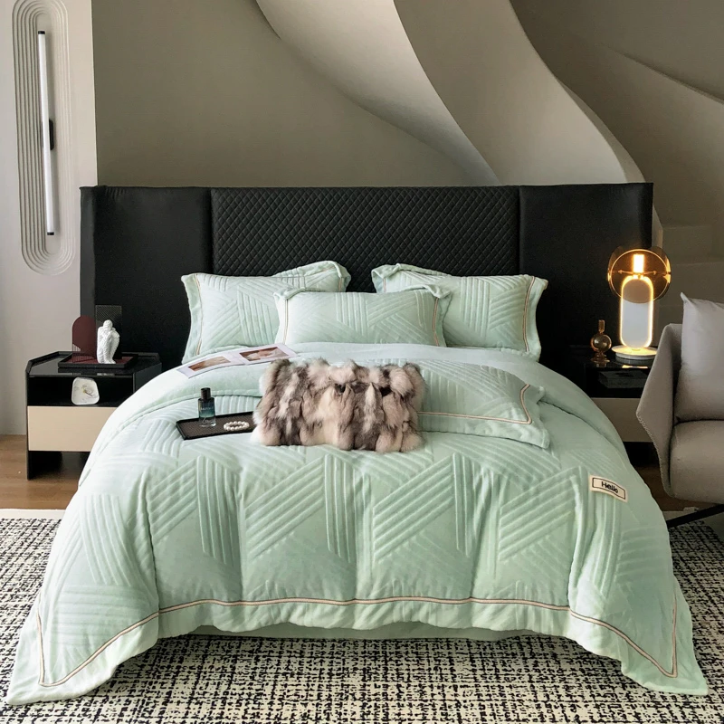 冬季加厚牛奶绒四件套保暖珊瑚绒床单被套轻奢高级感双人床上用品