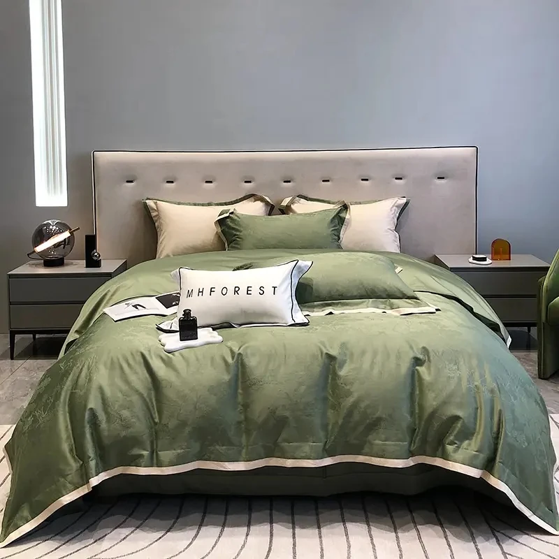 高档140支海岛棉贡缎提花床上四件套100纯棉全棉被套长绒棉床单款