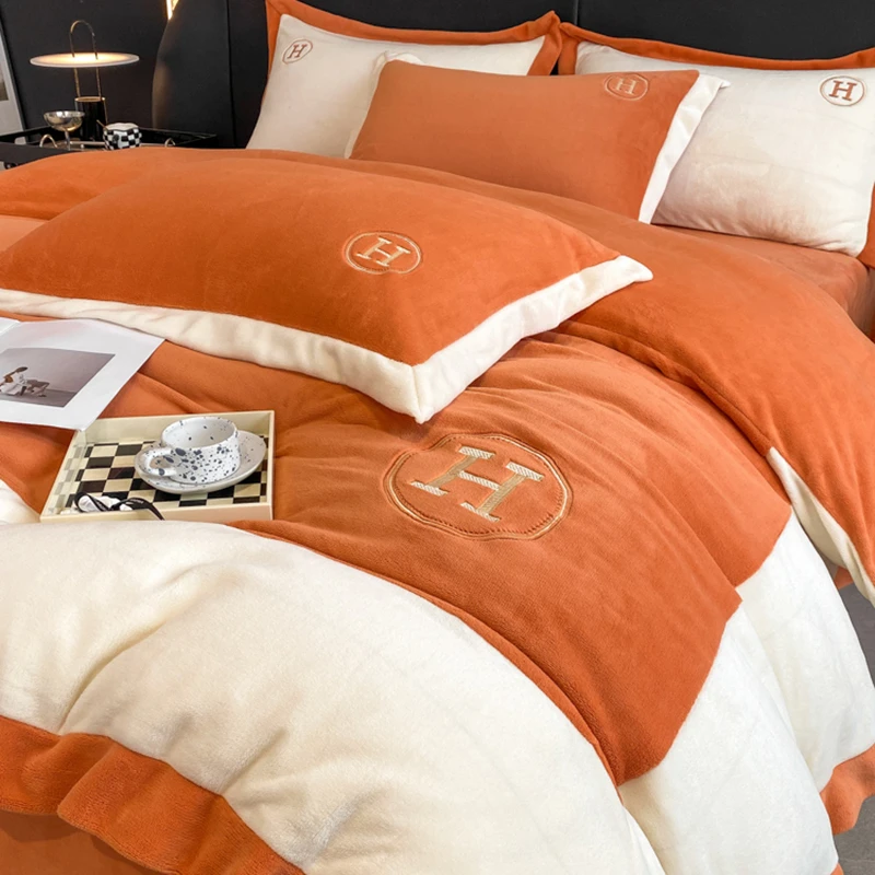 高档轻奢牛奶绒四件套加厚保暖双面绒被套冬季加绒珊瑚绒床上用品