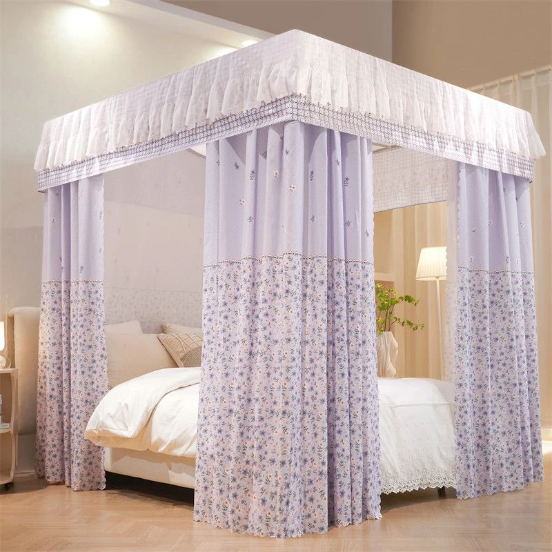 2023新款高级遮光床帘蚊帐一体式加厚三门公主落地家用卧室床幔