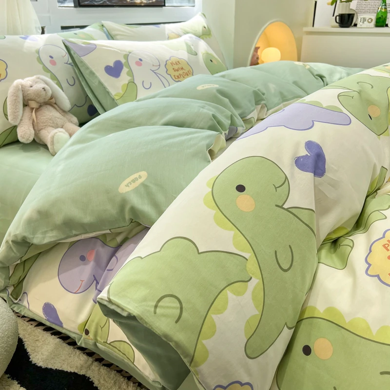 儿童纯棉床上四件套100全棉卡通床品恐龙被套宿舍床单三件套床笠4
