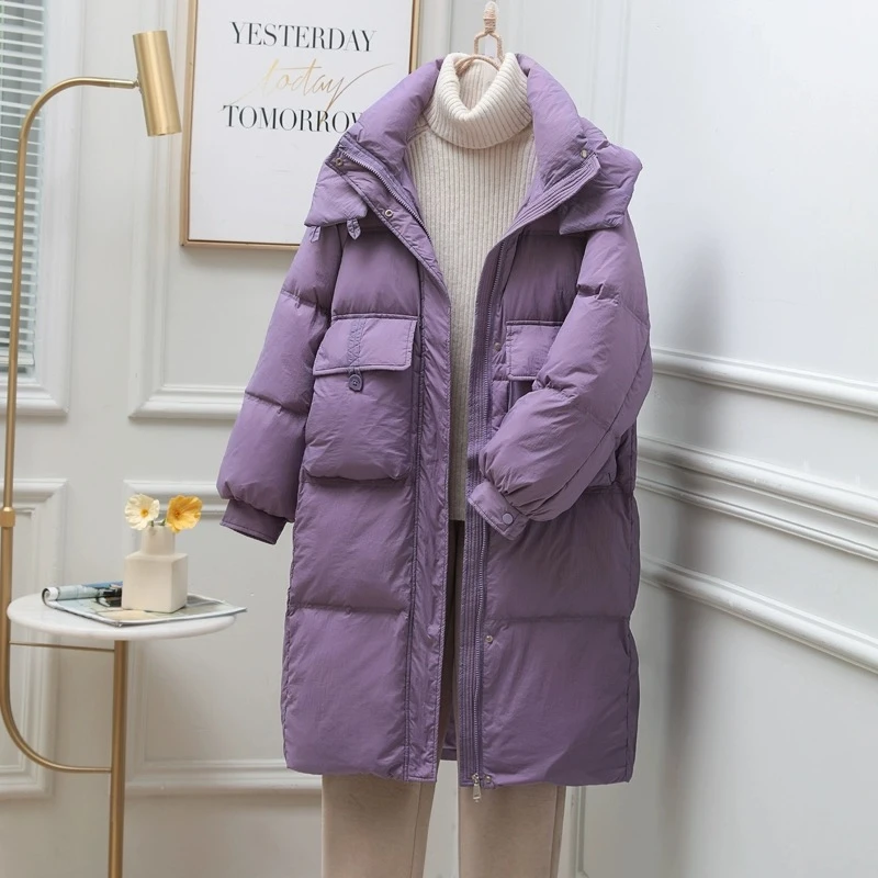 （衣服来了）新款中长款过膝韩版白鸭绒加厚连帽冬季外套