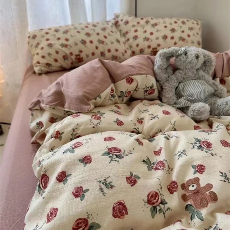 A类有氧提花小竺棉四件套小碎花超柔水洗棉被套学生宿舍床三件套