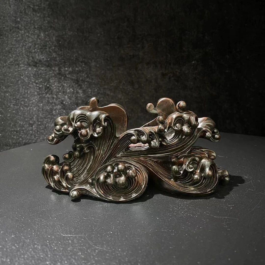 水浪座树脂仿实木底座客厅装饰品摆件平安扣奇石底座高级高档