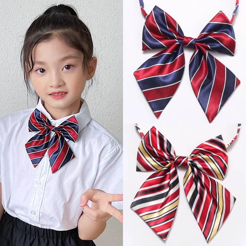 女童校服蝴蝶结条纹印花小学生校服礼服衬衫领结表演演出领花