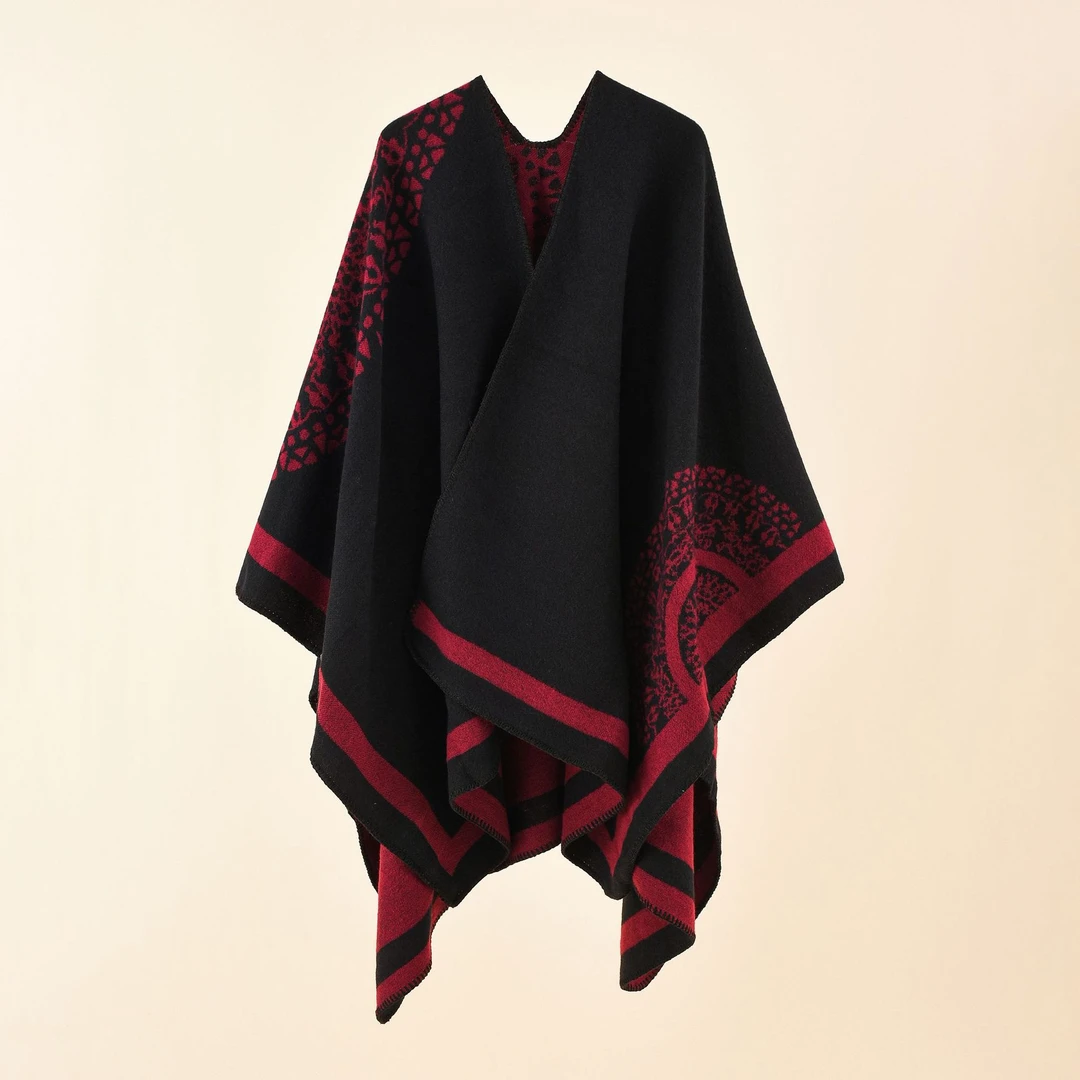 新款加厚开叉大披肩女斗篷披风秋冬保暖青海西藏旅游防寒披肩花卉