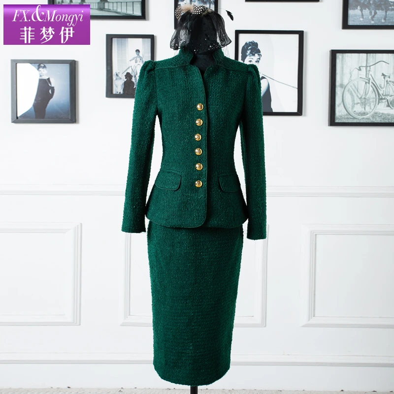 菲梦伊新款时尚套装气质立领外套收腰半身裙两件套59863