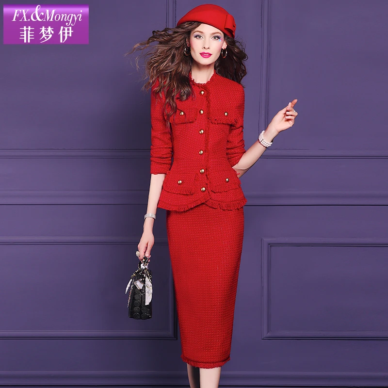 菲梦伊原创设计绵羊毛套装小香风外套时尚半裙两件套59217