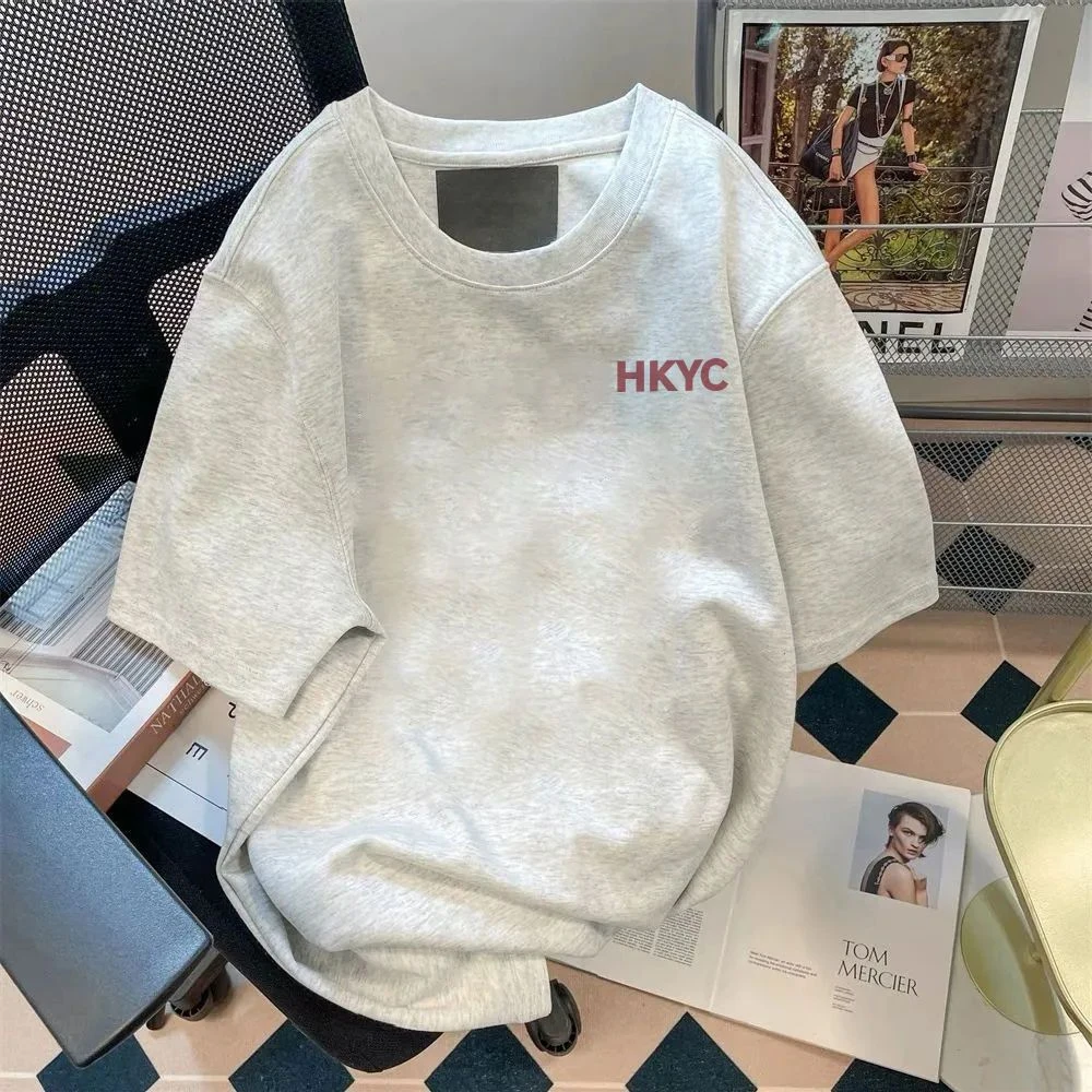 100%纯棉重磅美式简约短袖T恤男女装百搭夏季设计感小众宽松半袖