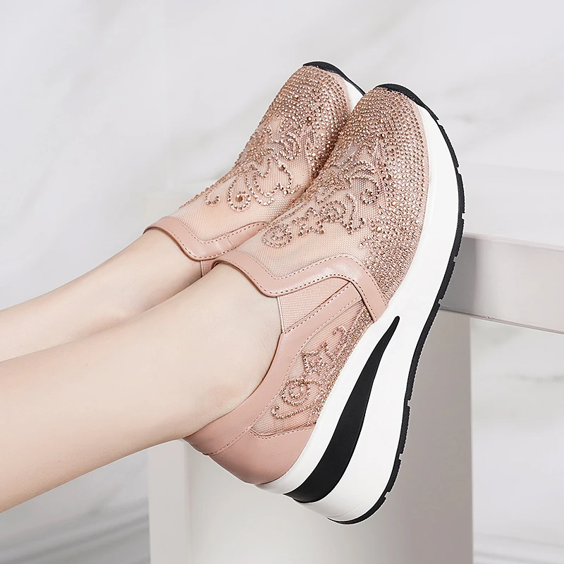 2025新款网纱透气松糕底瑶瑶鞋女厚底平底乐福鞋真皮懒人鞋舒女鞋