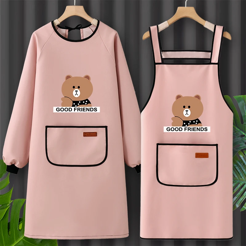 PU皮围裙防油防水厨房家用2025新款罩衣女长袖男防水防油加长围裙